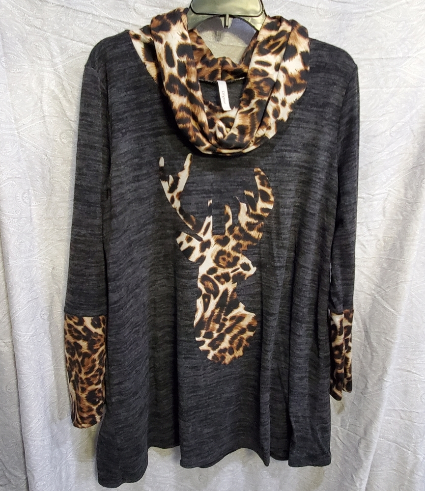 Leopard deer cowl neck super soft tunic shirt